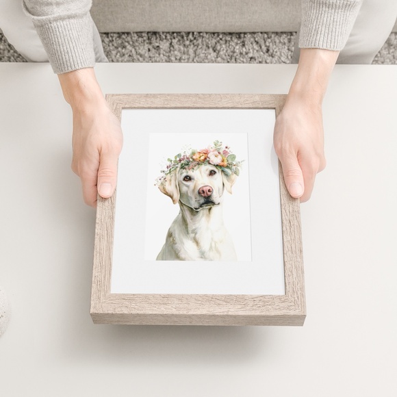 Watercolor Labrador Retriever with Flower Crown Portrait Wall Art Print Unframed - Picture 6 of 7